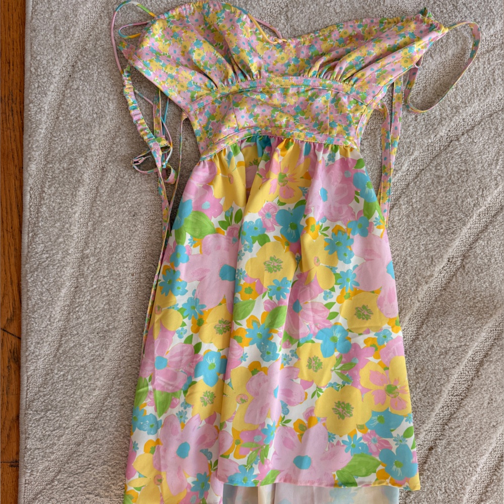 emily backless printed colorful.tie.dress